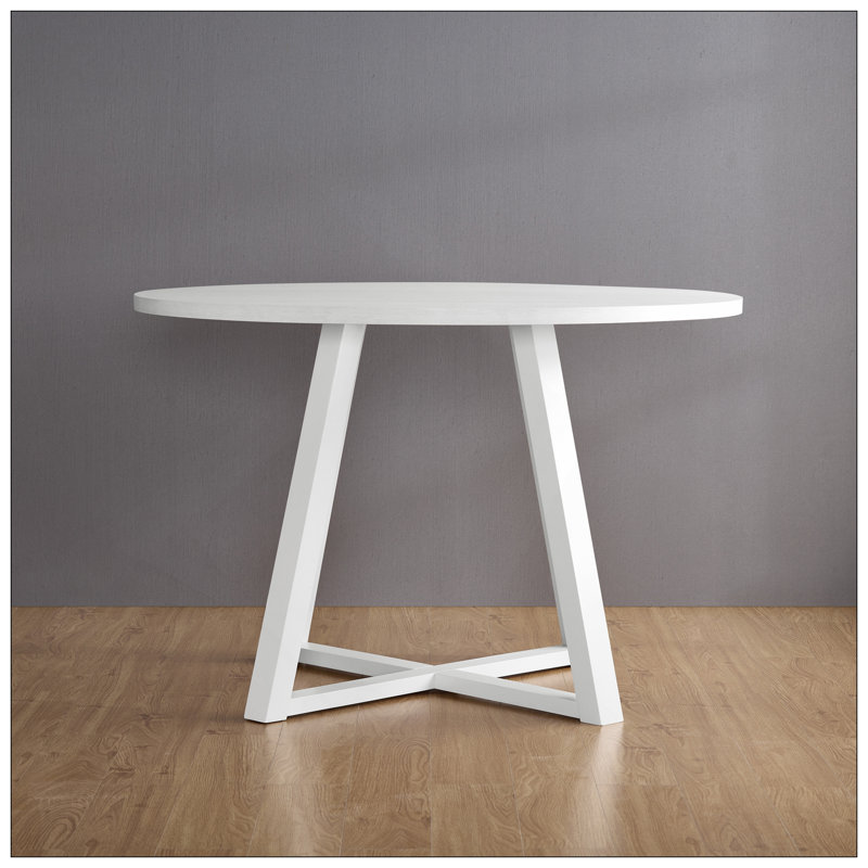 Edo Contemporary Round Dining Table, Trestle Base, White Finish