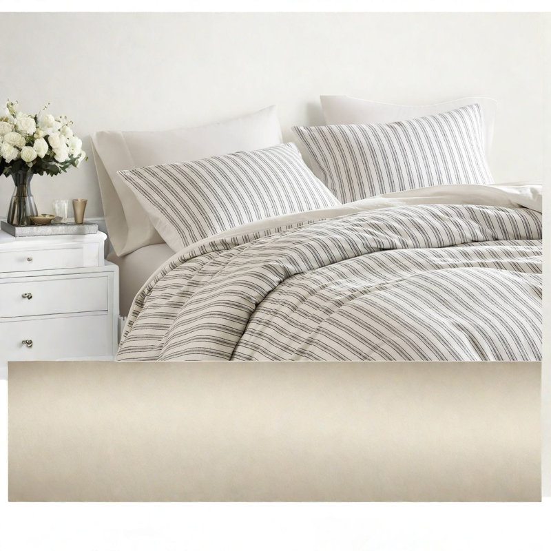 Spacious Cal King Bedding Set, Linen Blend, Timeless Style For Year-round Comfort