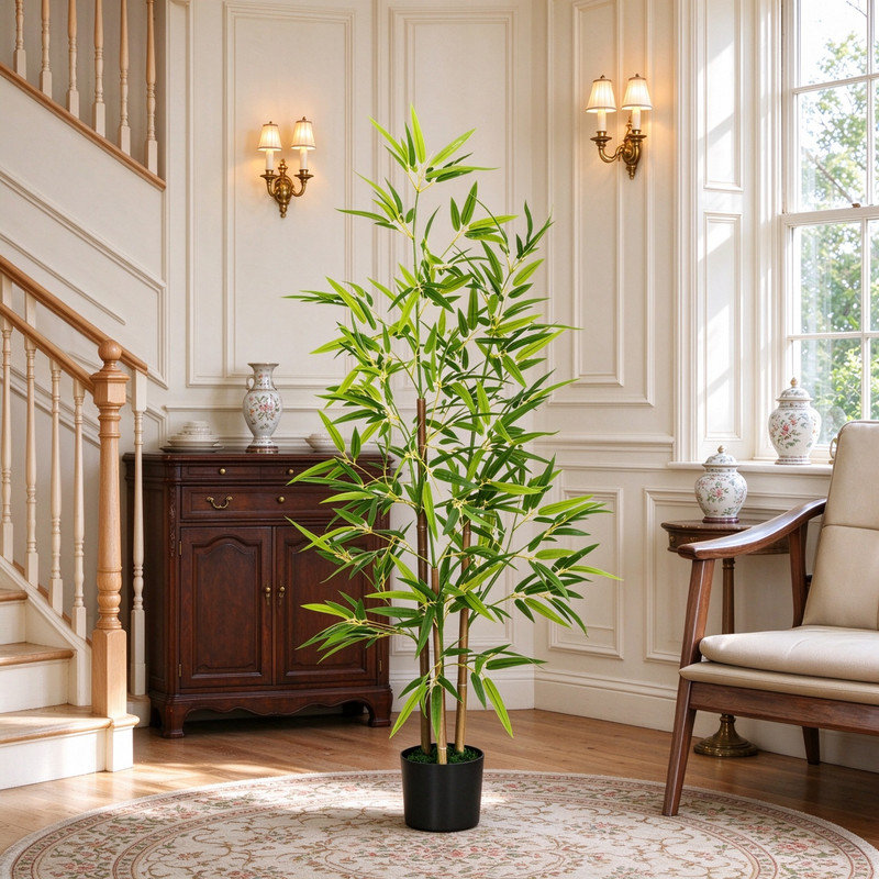 119.99 cm H Faux Bamboo Tree Plant in Plastic and Cement
