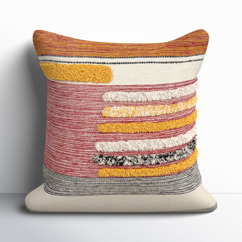 Marrice Handmade Red/Orange Striped 100% Cotton Textured Throw Pillow, Polyester
