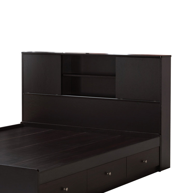 Tête de lit simple simple avec deux portes coulissantes, quatre tablettes et panneau en bois