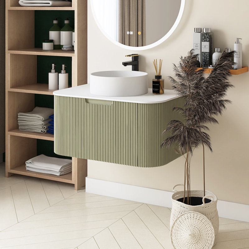 30 po L 19 po x H 19 po, meuble-lavabo mural simple avec plateau en marbre blanc, Vert clair