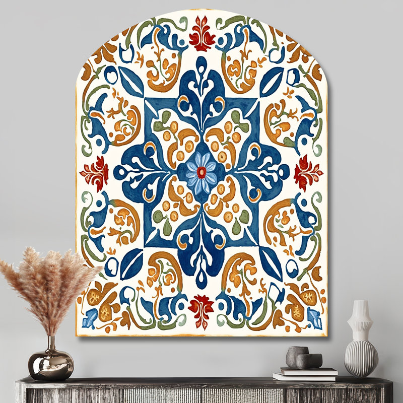Carreaux de la Méditerranée en bleu rétro VII - art mural asymétrique en forme de voûte abstraite, H 43 po x l 33 po