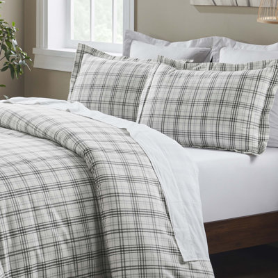 Cotton Flannel Plaid Duvet Cover Set
