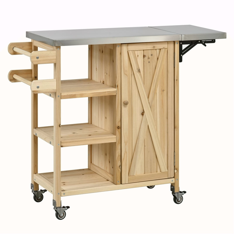 Station de préparation portative pliable pour îlot de cuisine pour îlot de cuisine pour l'extérieur, Naturel