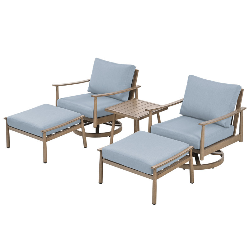 Mariene 2 - Person Patio Conversation Set with Cushions, Brown, Blue
