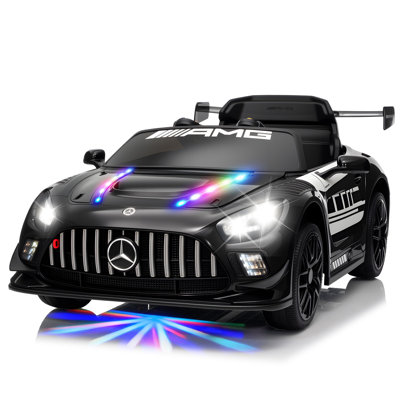 MUKIDY 12V Licensed Mercedes-Benz GT3 Kids Ride on Toy Car with LED Light Strips, Battery Powered Electric Vehicles with Remote Control,for Kids Gifts-BlackV