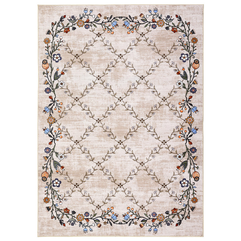 Floral Machine Washable Rugs for Living Room Non-Slip Farmhouse Accent Rug  Foldable Thin Indoor Carpet Stain-Resistant Modern Floor Mats for Bedroom, Nursery, Dining Room
