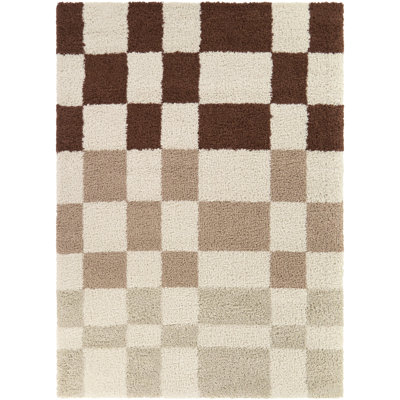 Leslie Cream Checkered Shag Area Rug