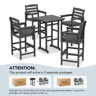 5 Piece Patio Bar Set Black, 1 Table, 4 Chair
