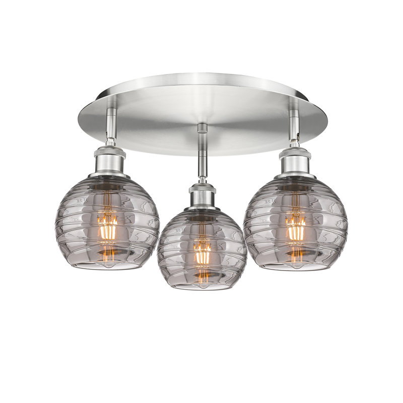 Essex Glass Flush Mount, Satin Nickel, 9.13" H x 17.63" W x 17.63" D