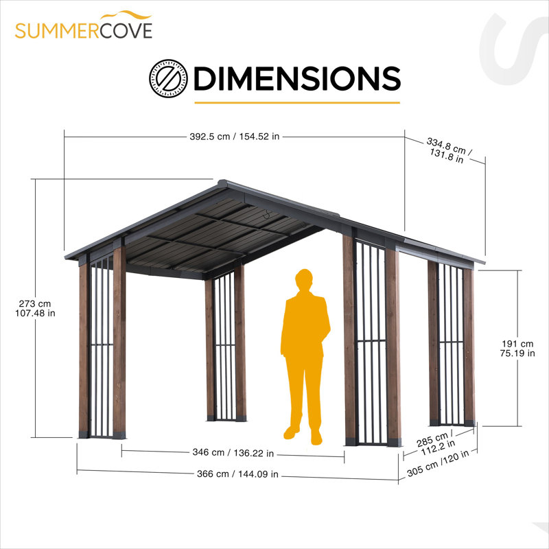 Clint  11 x 13 ft. wood Gazebo Outdoor Cedar Frame Wood Gazebo with Black Steel Hardtop Roof for Patio, Garden, Backyard, and Lawn Activities