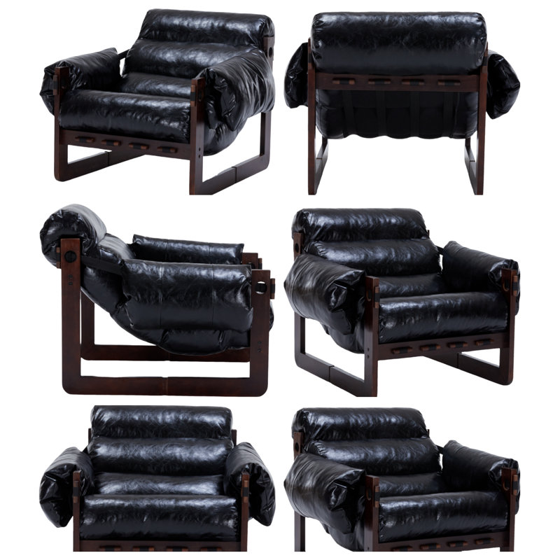 Medieval-Modern Style Lounge Chair – 29.5'' H, Oil-Waxed Leather(Black), Black