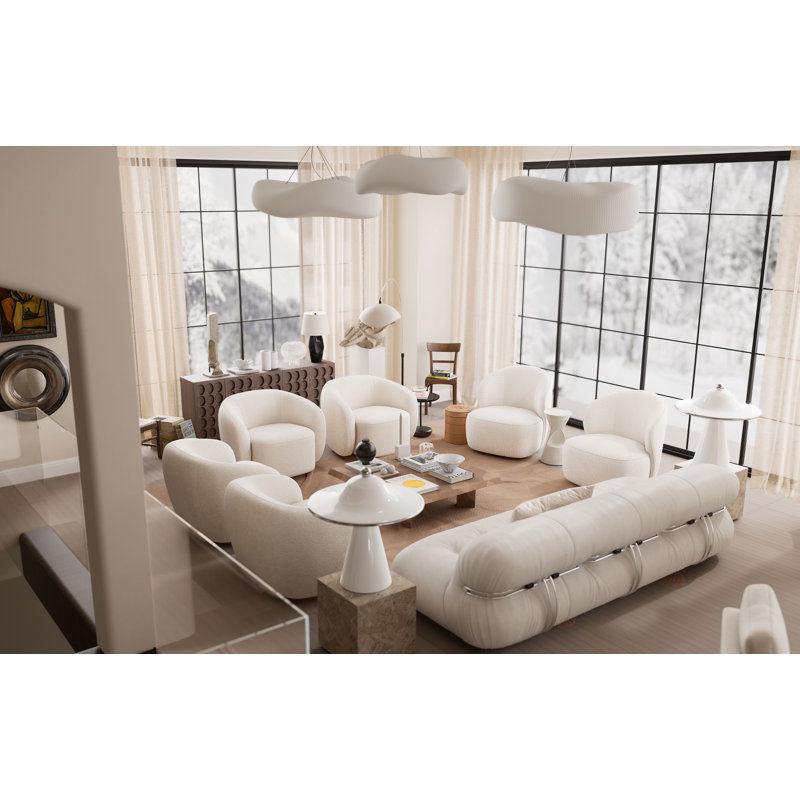 Coheman Upholstered Swivel Accent Chairs, Boucle Swivel Barrel Chair, Arm Chairs for Small Space, Off White