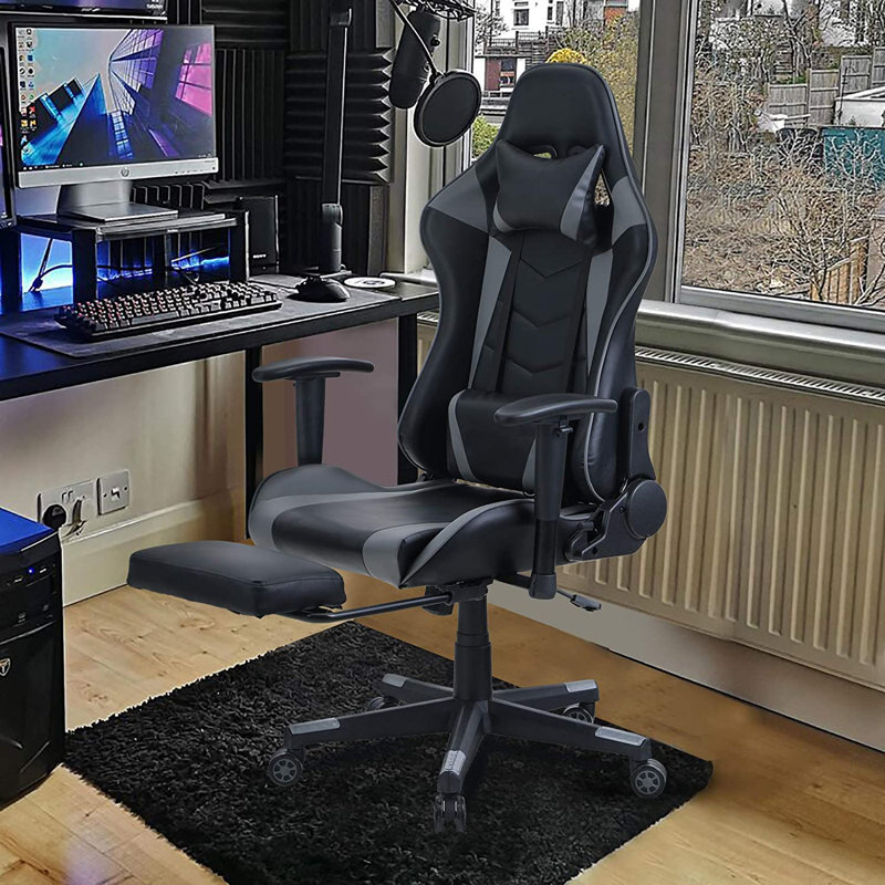 Chaise lombaire pour PC et jeu de course, Noir