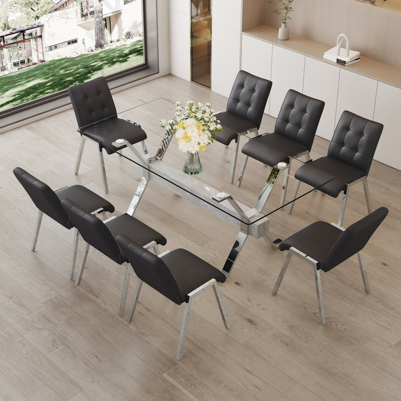 Ensemble de table de salle à manger, Argent/blanc, 9, Noir