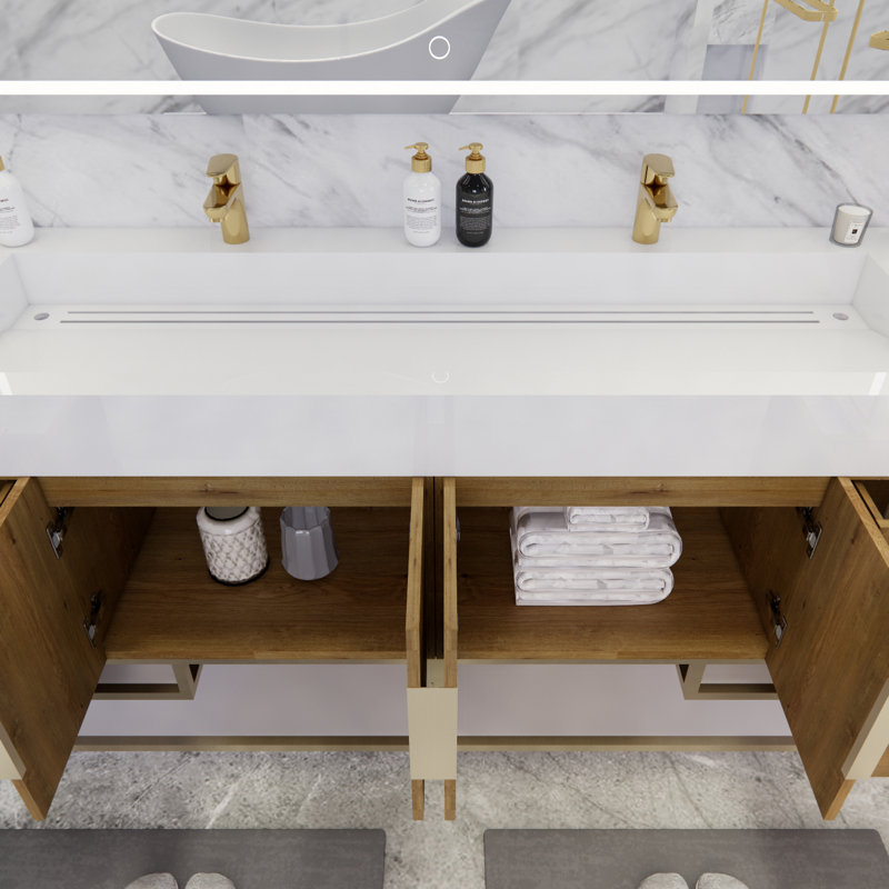 Ensemble de meuble-lavabo double 71 po Ridley, Blanc lustré, Chêne