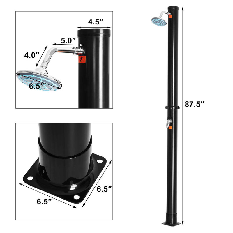 Black 7.2 Ft Solar Heated Outdoor Shower with PVC Construction