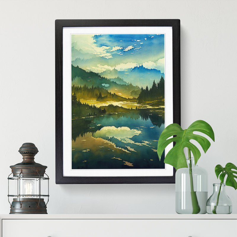 Watercolour Lake Vol.1 - Single Picture Frame Print, Black, 46cm H x 34cm W x 2cm D