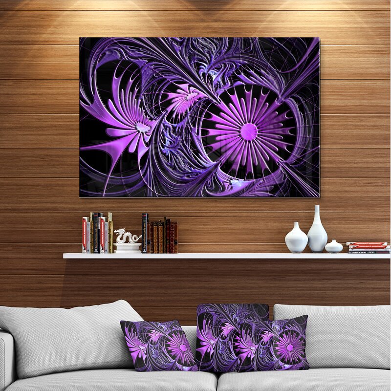 Embossed Purple Floral Shapes On Metal Graphic Art