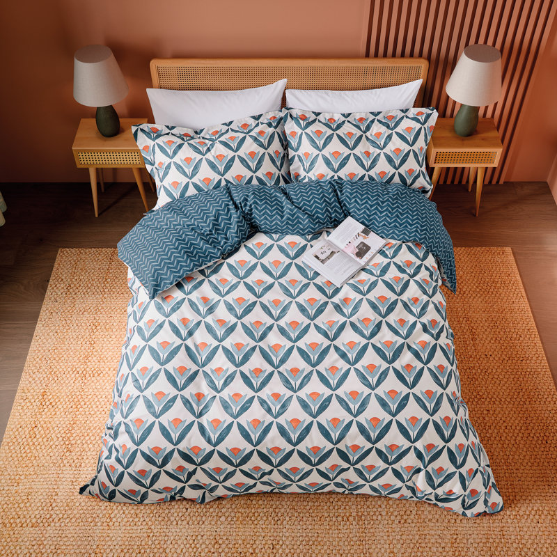 Tulip Trellis Cotton Block Print [EU ONLY] Duvet Cover Set with Pillowcases Included
