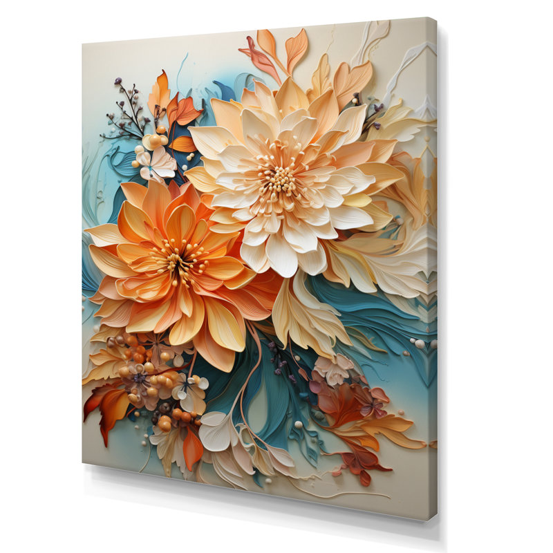 Orange et bleu sarcelle, tourbillon botanique I - art botanique abstrait, H 20 po x l 12 po, Toile tendue, Sans cadre