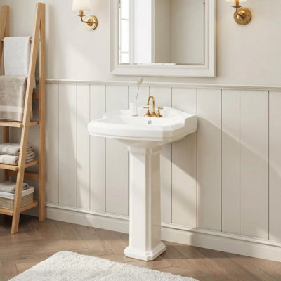 23" x 19" Pedestal Bathroom Sink – Ceramic Basin, Backsplash & 3 Faucet Holes