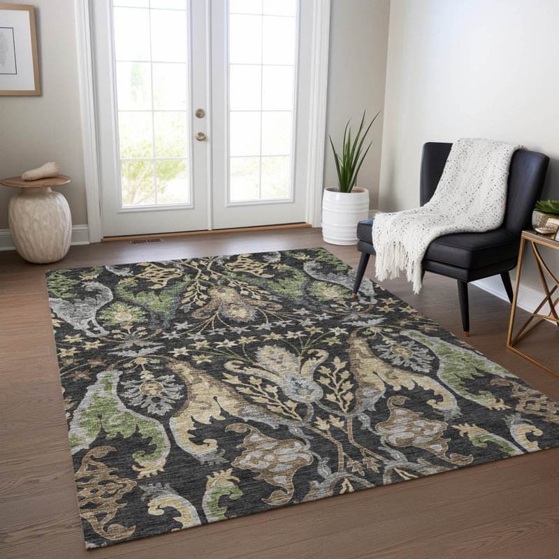 Tapis intérieur / extérieur noir Alfreda , 10 pi x 14 pi