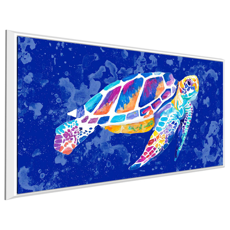 «Vibrant Blue Sea Turtle» par Chelsea Goodrich - reproduction, H 21,5 po x l 33,5 po x P 2 po, Cadre flottant blanc