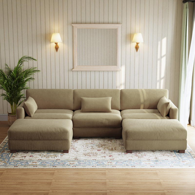 Canapé modulaire en velours côtelé Maelina , Velours côtelé Carmel, H 30,7 po x l 123,6 po x P 68,1 po