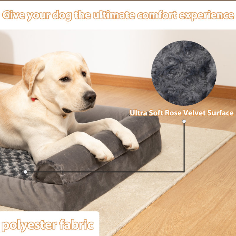 Large Gray Orthopedic Waterproof Dog Bed with Memory Foam