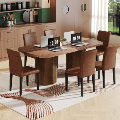 Large Farmhouse Kitchen Dinning Table Set Double Robust Pedestal