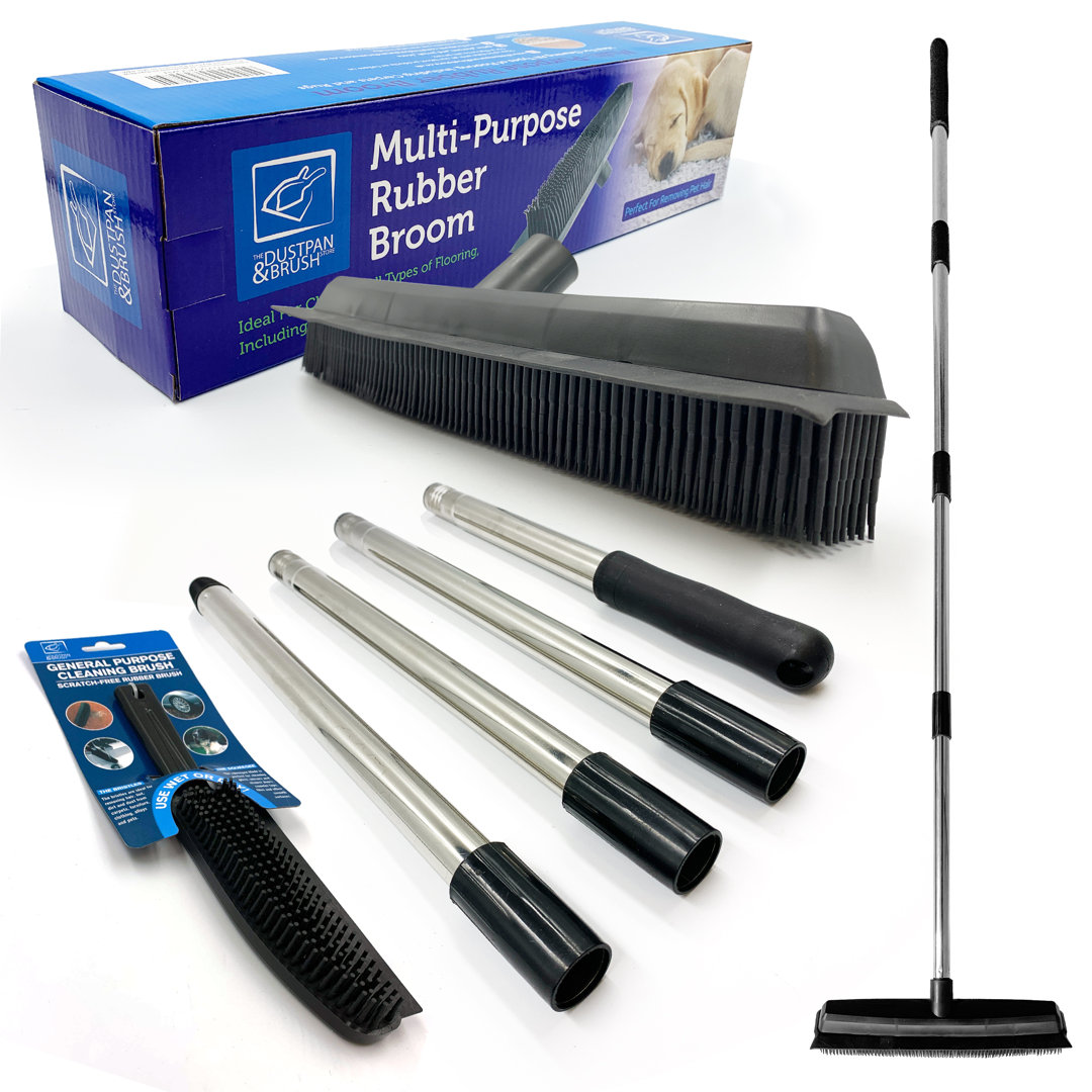 Rubber Broom Long Handle Push Broom Rubber Bristles Sweeper Squeegee with Scratc - Image 4