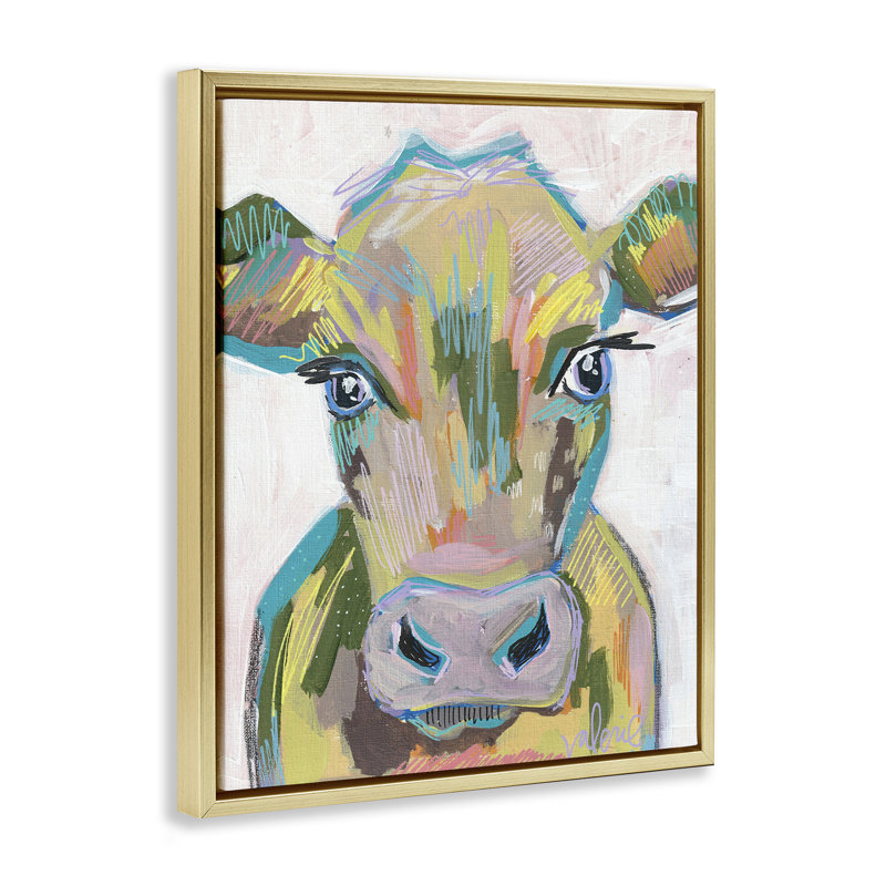 «Vivid Cow Visage Brown» par Valerie Weiners, Cadre flottant métallique doré, H 21 po x l 17 po