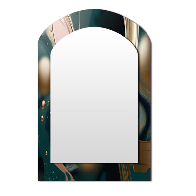 Gold and green Abstract liquid ink harmony - Liquid Ink Asymmetrical Large Mirror, Modern Arch Decorative Wall Mirror, Printed Metal Art