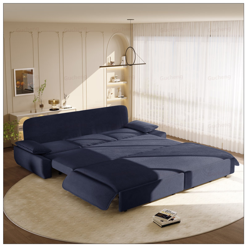 King Size Pull Out Sofa Bed, 3-In-1 Convertible Sleeper, Multi-Functional Corduroy Seating And Sleeping Solution