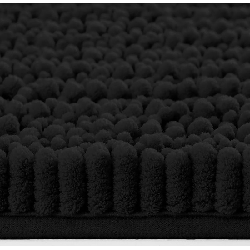 Ensemble de 2 tapis de salle de bain en chenille moelleux et moelleux, Noir