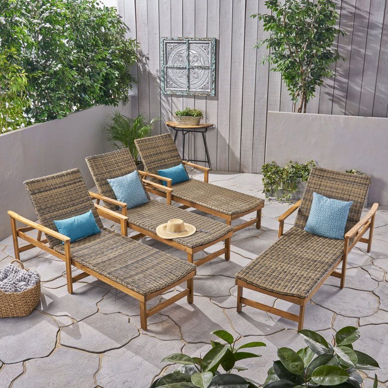 Ensemble de chaises longues inclinables en acacia 78,75 po Anketell, Cadre brun naturel / coussin gris