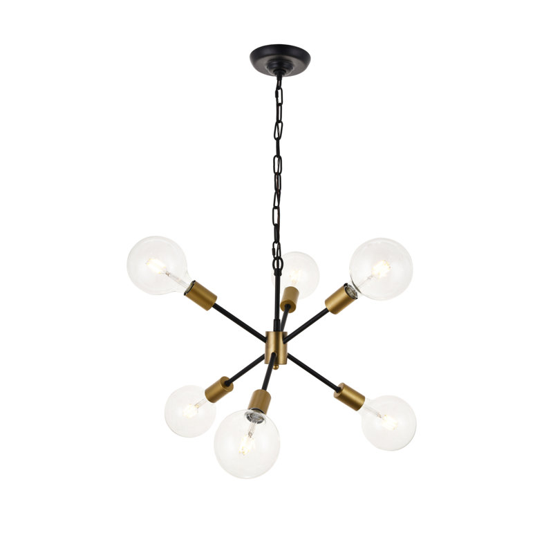 Lustre sphérique Spoutnik à 6 lumières Toler, Laiton / Noir