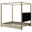 Grand lit plateforme à baldaquin avec tête de lit et structure en métal, beige
