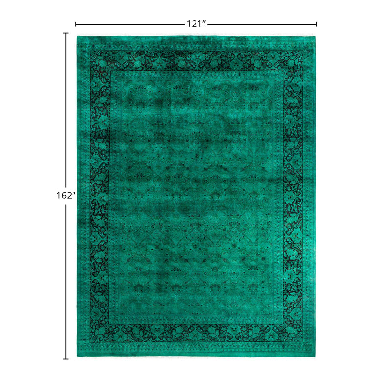 Tapis vert / noir 10 pi 1 po x 13 pi 6 po Oney-of-a-Kind Overyed