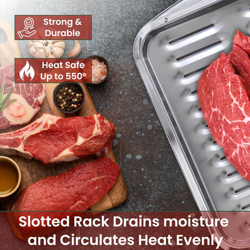 16x13 Inch Chrome Coated Broiler Pan with Rack, Heavy Duty Oven Broiling Set for Meat Vegetables