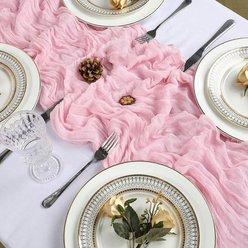 Chemin de table rose clair en étamine - rose clair - tissu transparent Boho pour le printemps, le mariage, l'anniversaire et la fête