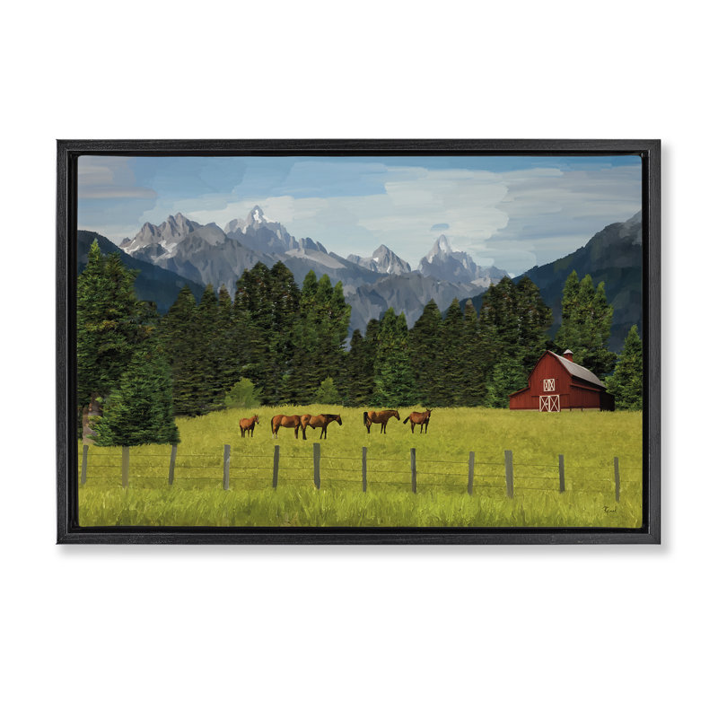  Toile flottante encadrée «Lush Green Pasture Grazing» par Renel Peters, Cadre flottant noir de jais, H 17 po x l 25 po