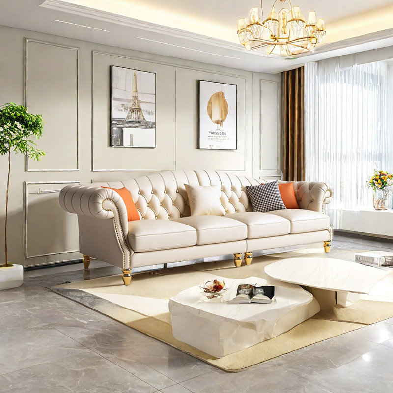 American Light Luxury Living Room Leather Sofa Leather Sofa, 35" H x 110.2" W x 35.4" D