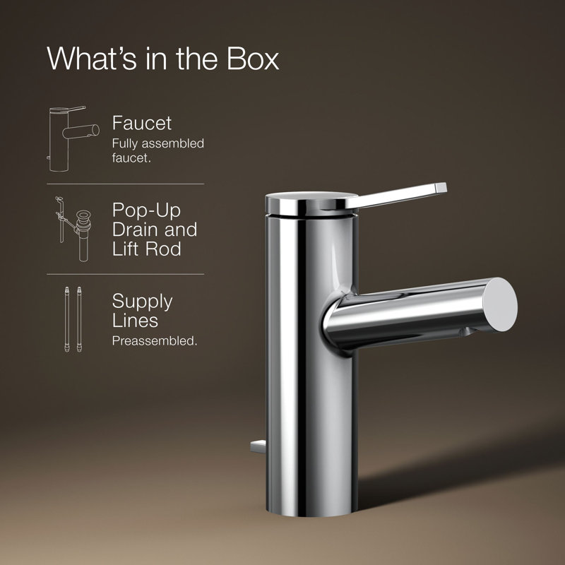 Kohler Elate Single-Handle Bathroom Faucet with Pop-Up Drain Assembly, One Hole Bathroom Sink Faucet, 1.2 gpm