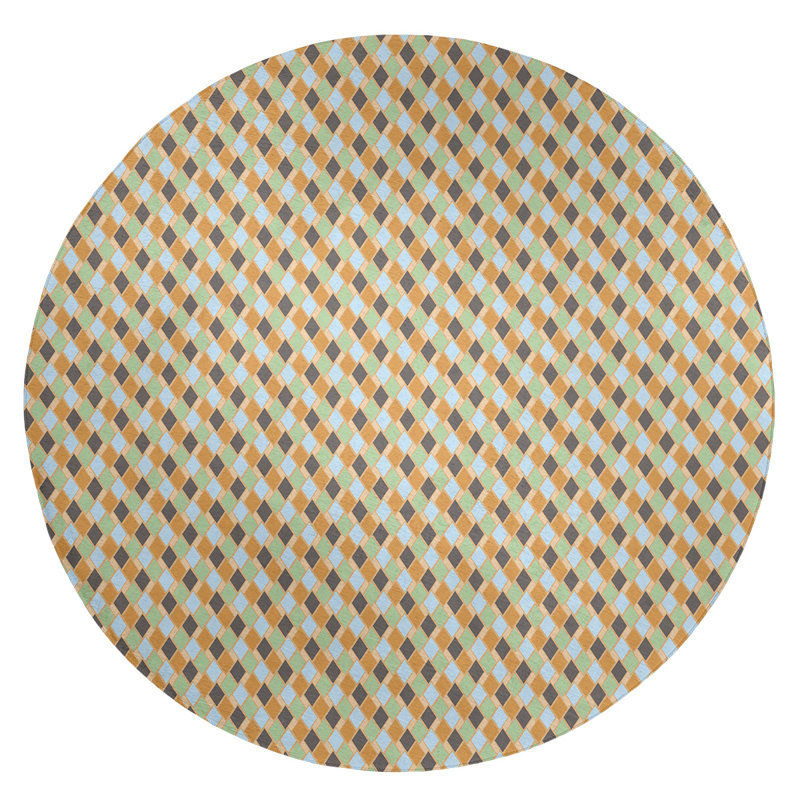Tapis jaune/brun losanges rétro, Rond 5 pi