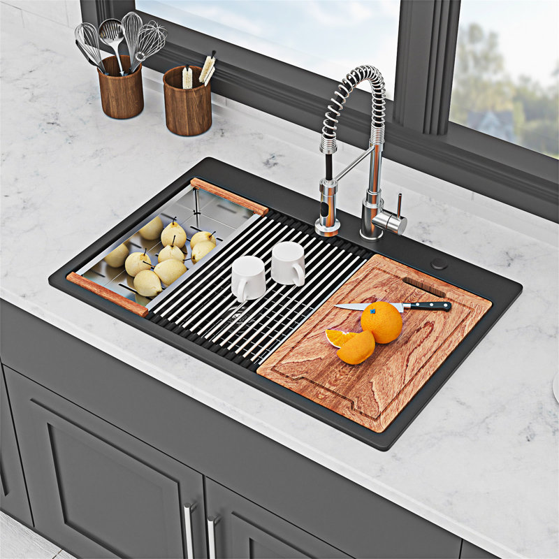 Évier de cuisine encastré en granite, Noir