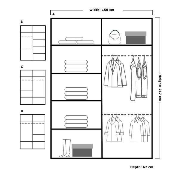 Bellarae Laminate Wardrobe, 217cm H x 150cm W x 62cm D, Black (Black Strip)