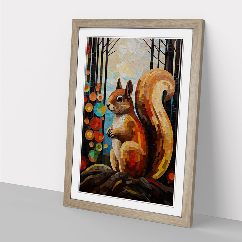 Squirrel Constructivism - Single Picture Frame Print on Wood, 46cm H x 34cm W x 2cm D, Oak